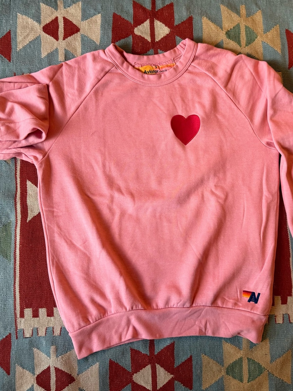 Aviator Nation Pink Crewneck with Red Heart Patch S